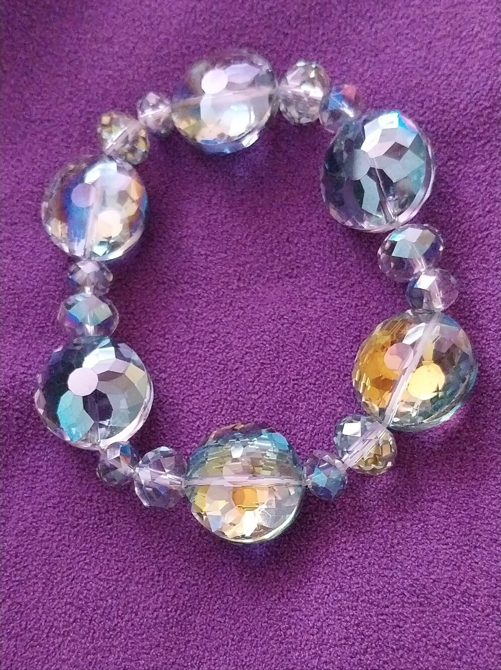 Iridescent Multicolor Crystal Stretch Bracelet - Faceted Shine